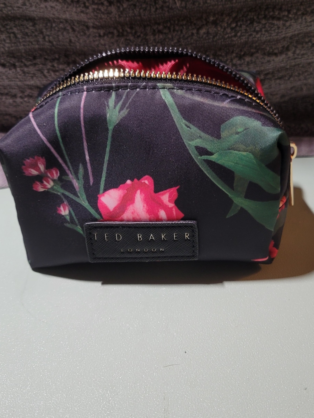 Ted Baker Black Floral Cosmetic Pouch with Pink Roses